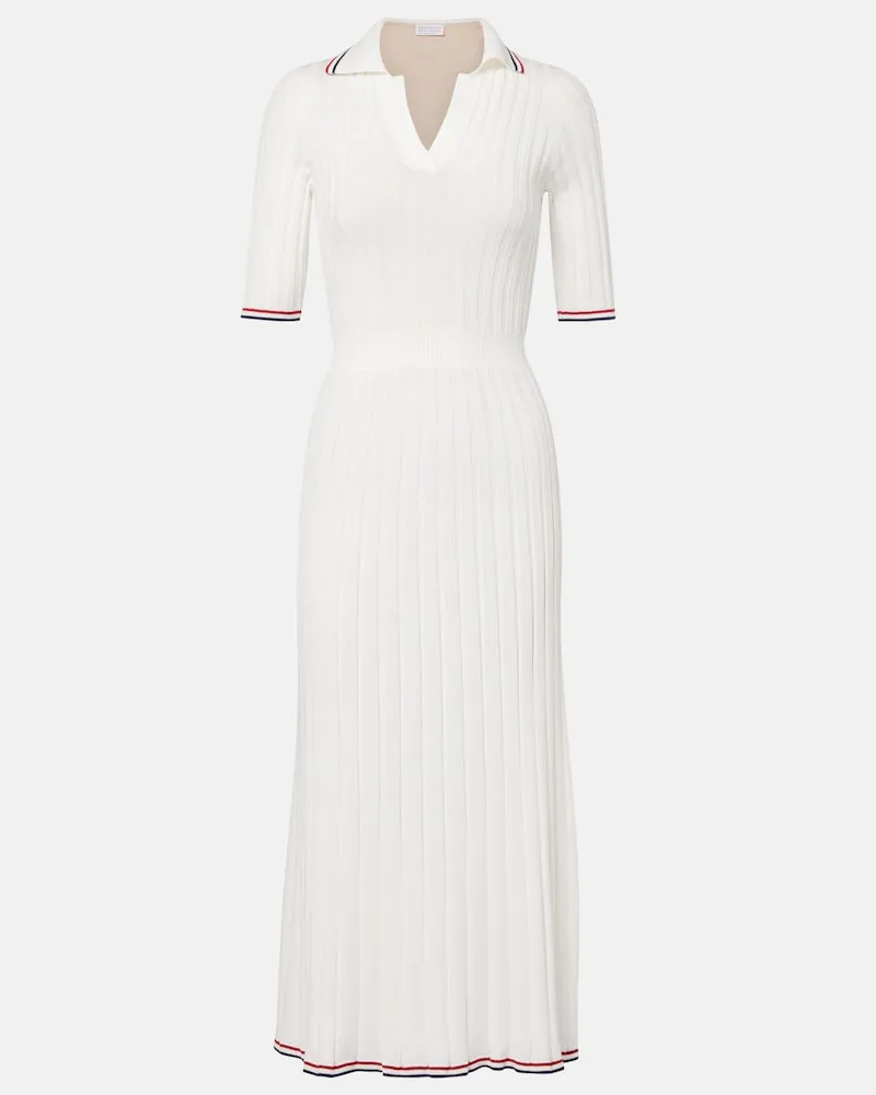 Brunello Cucinelli Midikleid aus Rippstrick Weiß