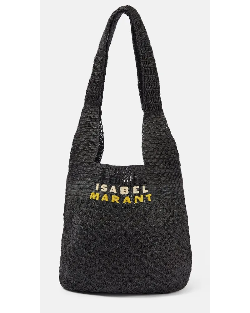 Isabel Marant Tote Praia Medium aus Raffiabast Schwarz