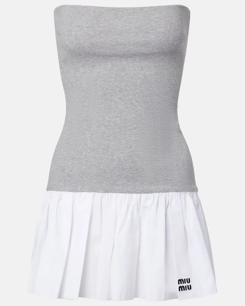 Miu Miu Besticktes Minikleid aus Baumwolle und Kaschmir Grau