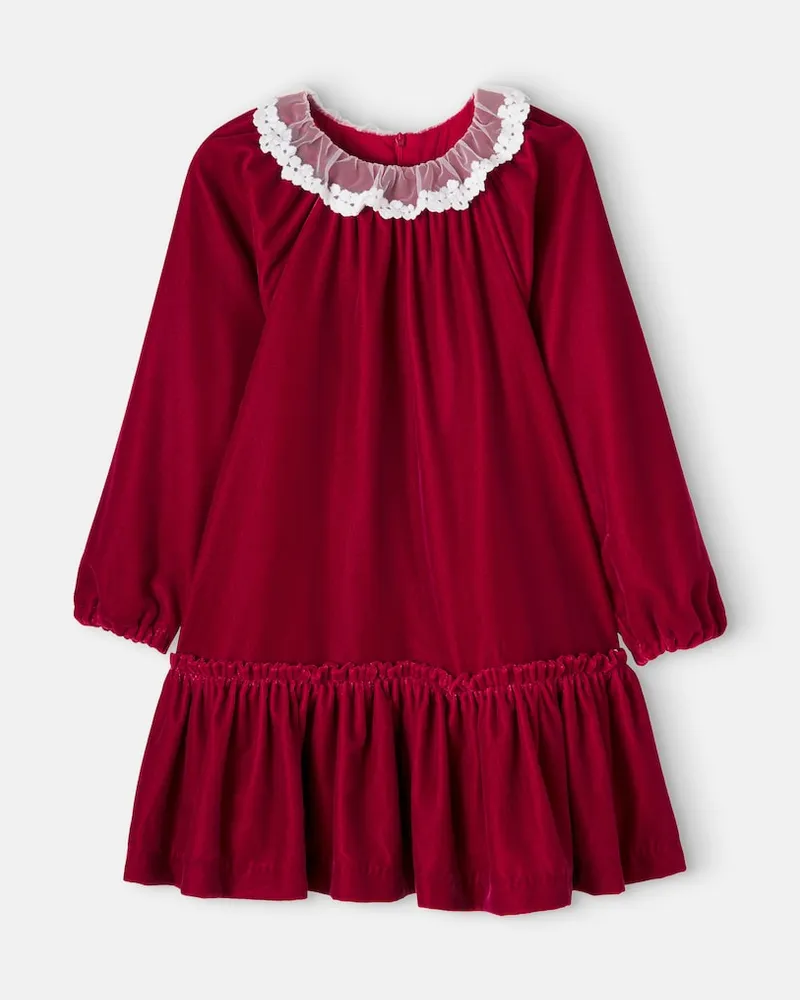 Tartine et Chocolat Kleid aus Samt mit Tüllbesatz Rot