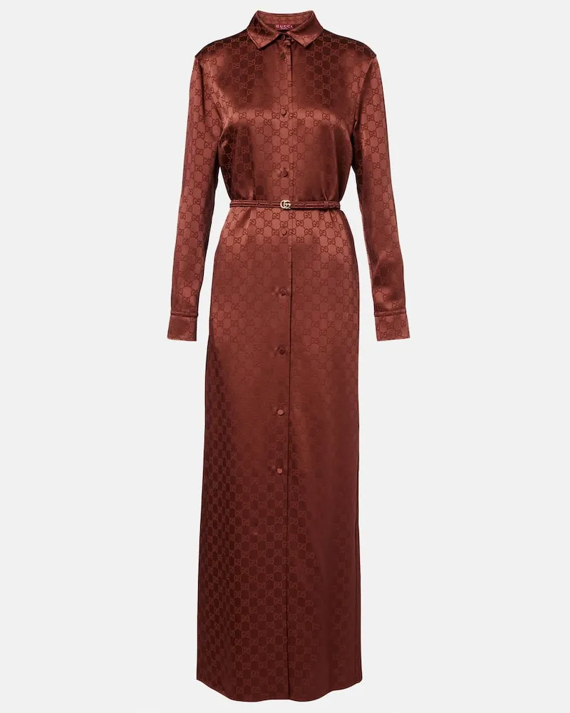 Gucci Hemdblusenkleid GG aus Satin Braun