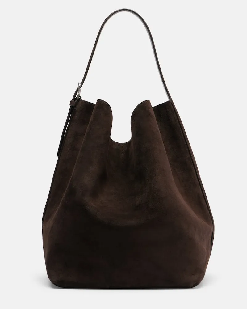 Totême Tote Bag Belted Large aus Veloursleder Braun