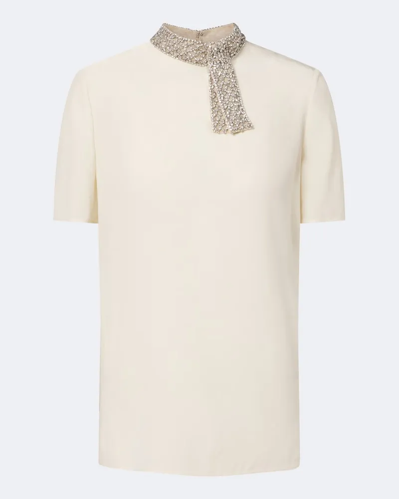 Valentino Garavani Top aus Crêpe de Chine aus Seide mit Kristallen Beige