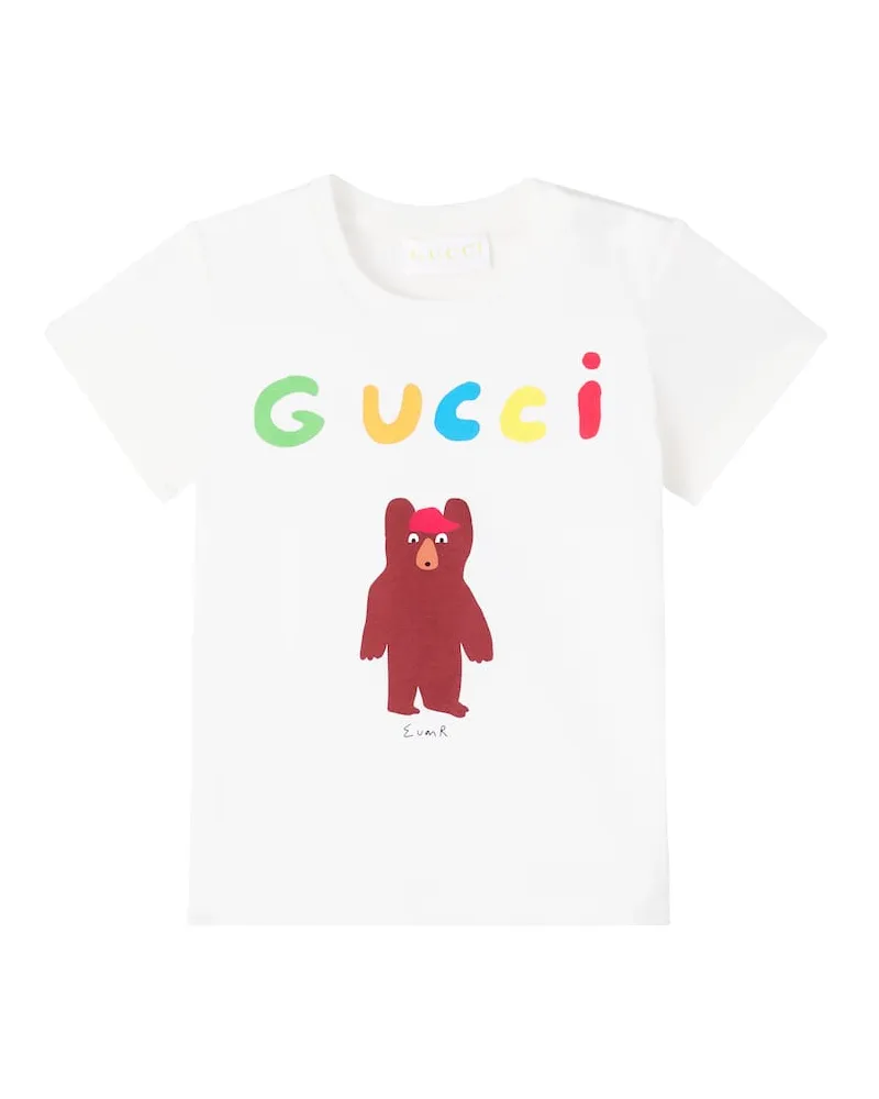 Gucci Bedrucktes T-Shirt aus Baumwoll-Jersey Weiß