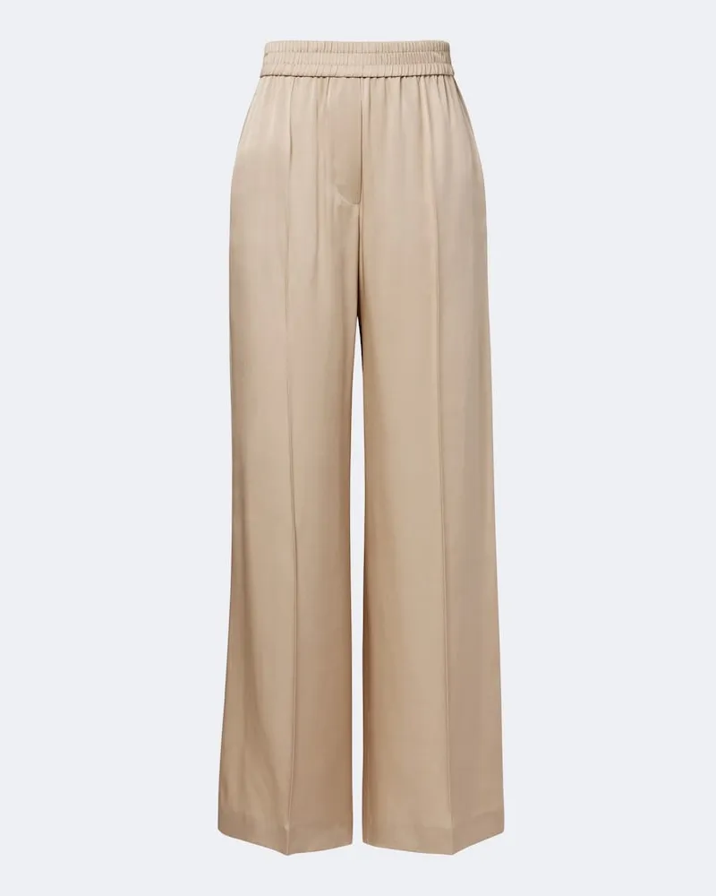 Brunello Cucinelli Weite Hose aus Seidensatin Beige