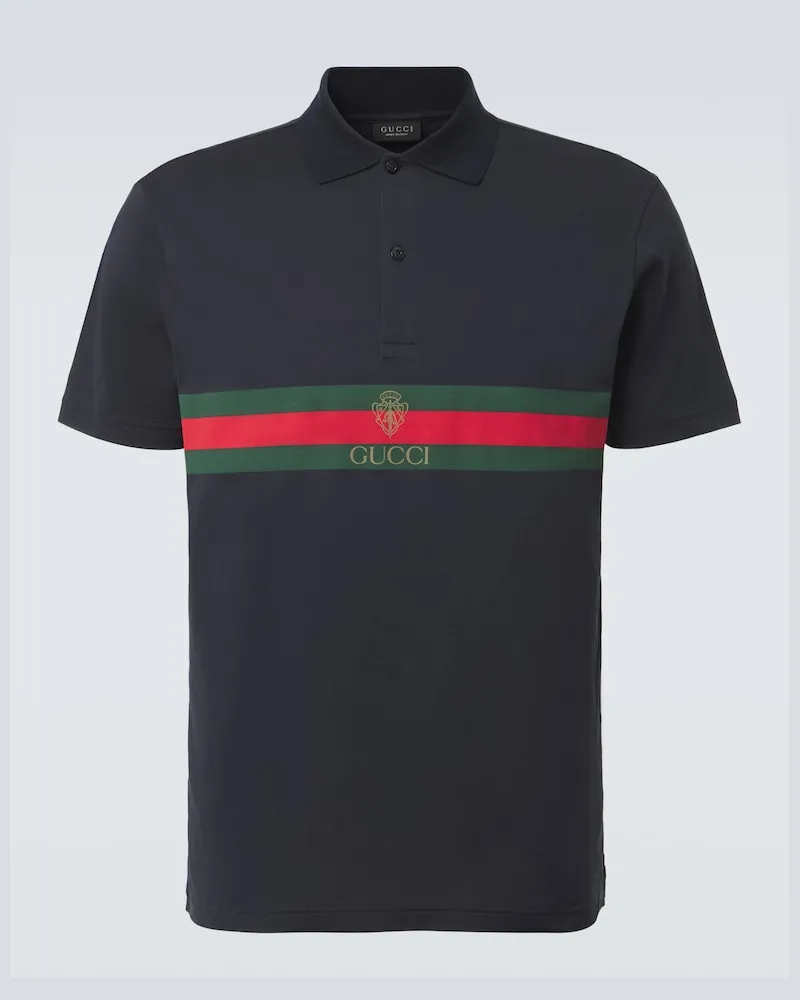 Gucci Polohemd Web Stripe aus Baumwoll-Jersey Blau