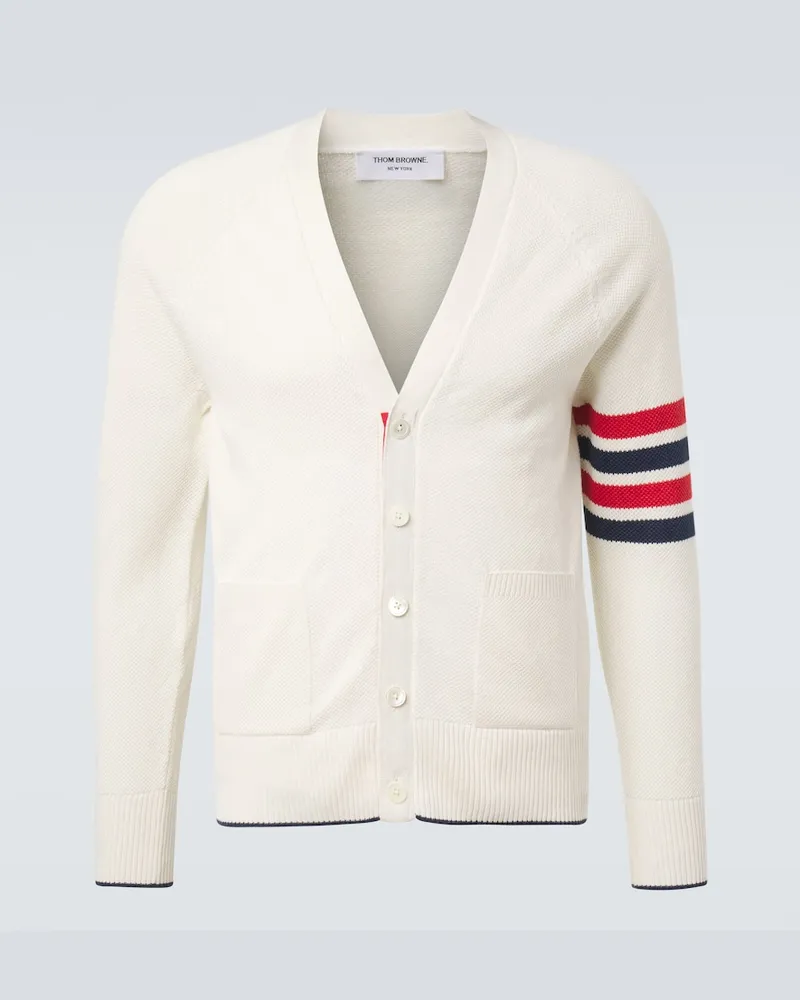 Thom Browne Cardigan 4-Bar aus Leinen und Baumwolle Weiß