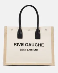 Saint Laurent Tote Rive Gauche Small aus Canvas Beige