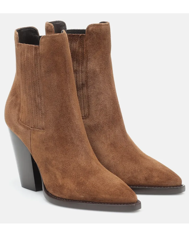 Saint Laurent Ankle Boots Theo 95 aus Veloursleder Braun