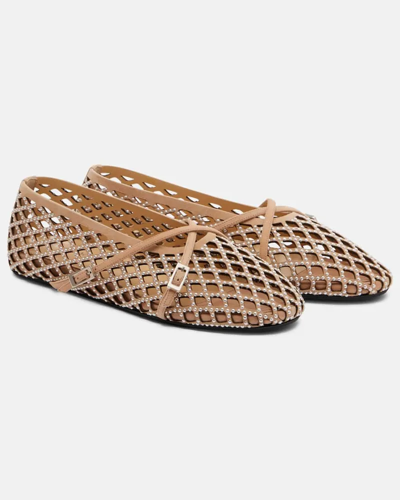Mach & Mach Ballerinas Sparkle Mesh mit Kristallen Beige