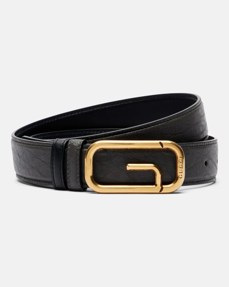 Gucci Wendbarer Gürtel Square G aus Leder Grau