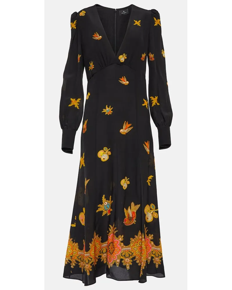 Etro Bedrucktes Midikleid aus Crêpe de Chine Schwarz