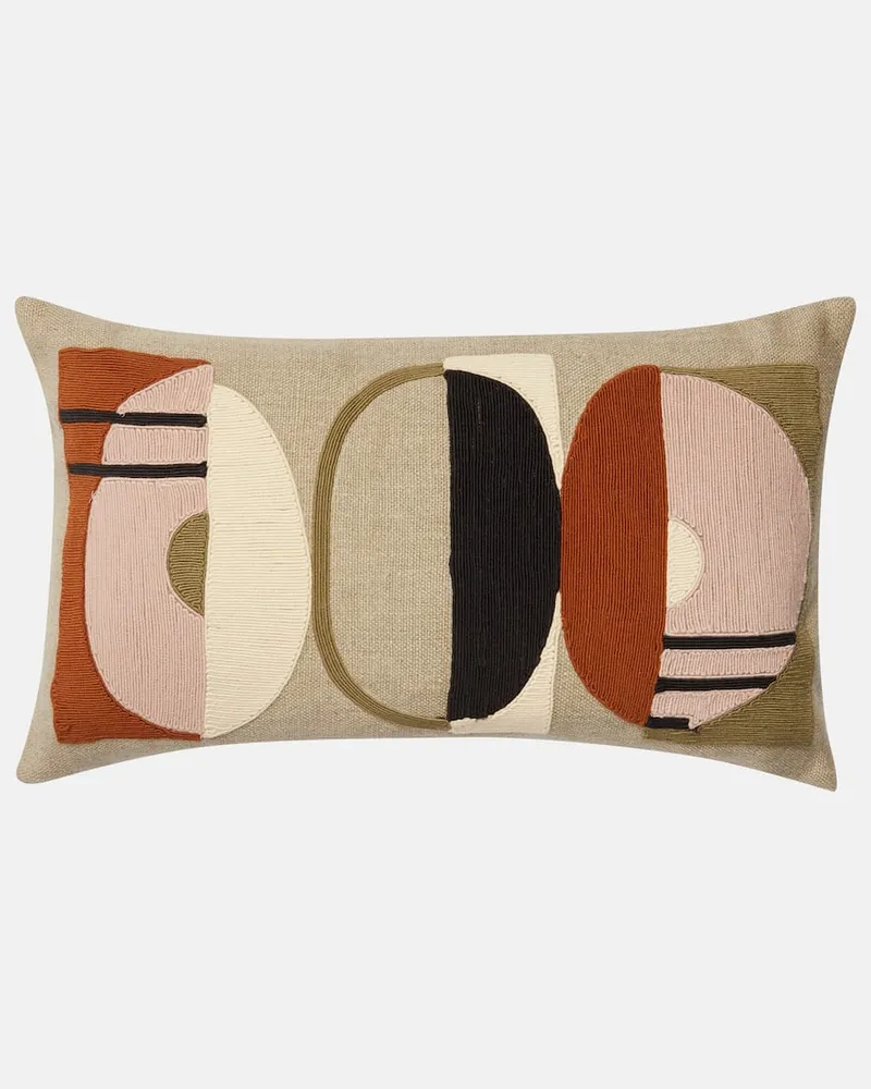 Jonathan Adler Besticktes Kissen aus Leinen Multicolor