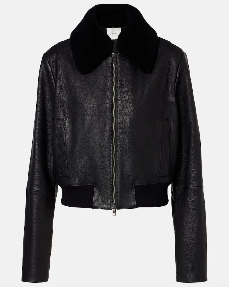 Vince Lederjacke mit Shearling Schwarz