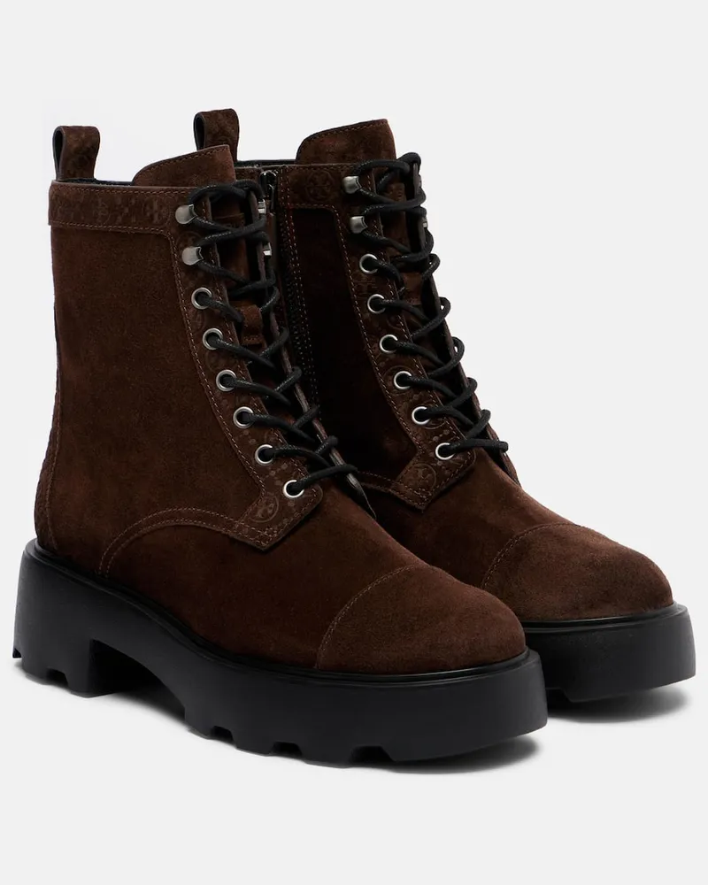 Tory Burch Schnürstiefel T Monogram aus Veloursleder Braun