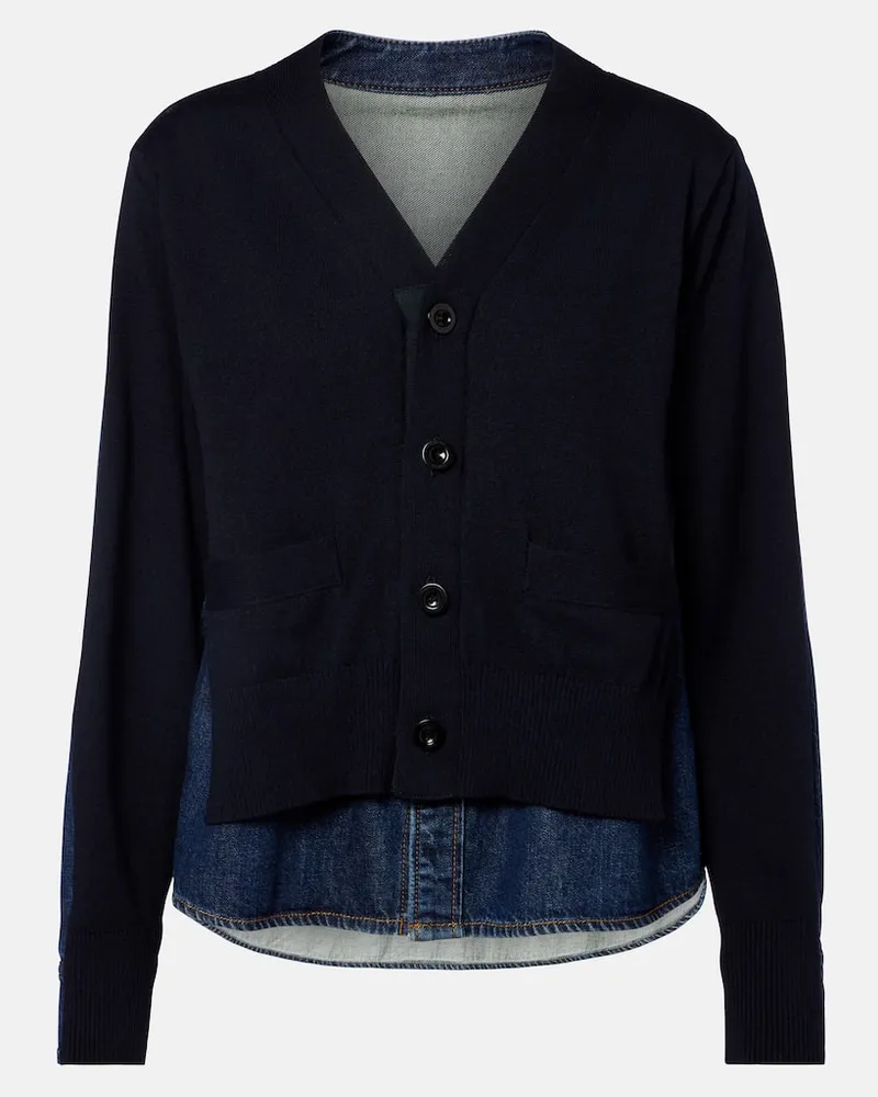 Sacai Cardigan aus einem Baumwollgemisch Blau