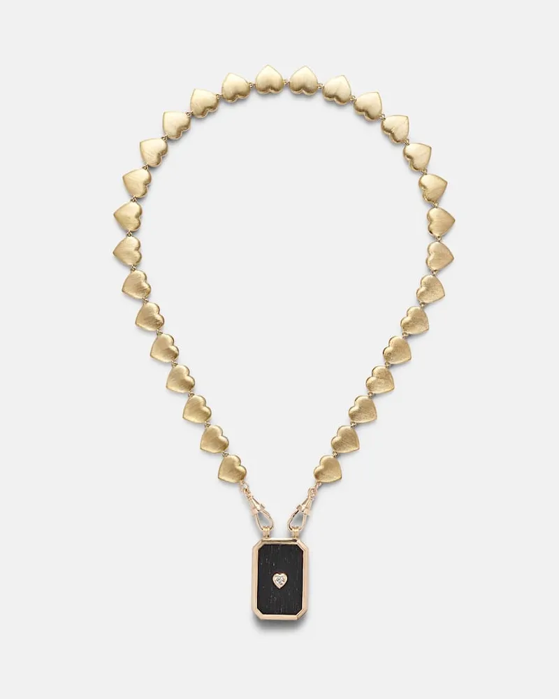 Marie Lichtenberg Halskette Heart Scapular aus 18kt Gelbgold mit Ebenholz und Diamanten Gold