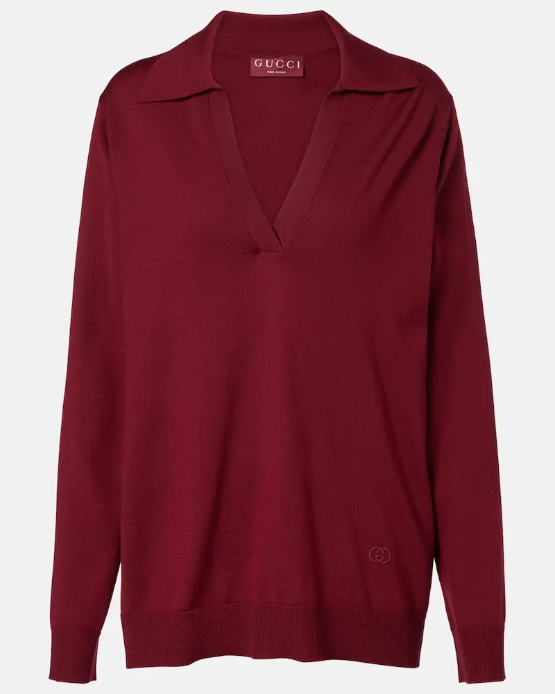 Gucci Polopullover aus Wolle Burgunderrot