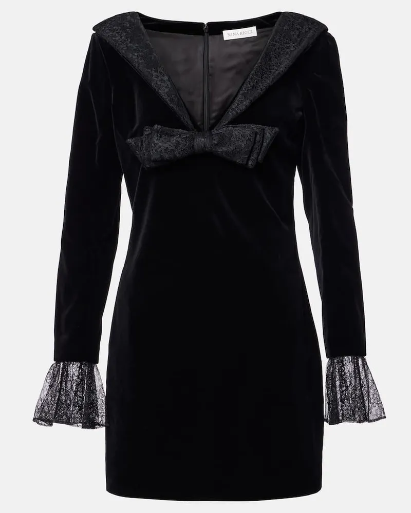 Nina Ricci Minikleid aus Baumwollsamt mit Spitze Schwarz