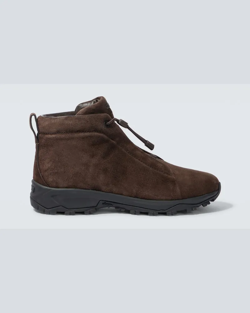 Ermenegildo Zegna Ankle Boots Triple Stitch Vetta aus Veloursleder Braun