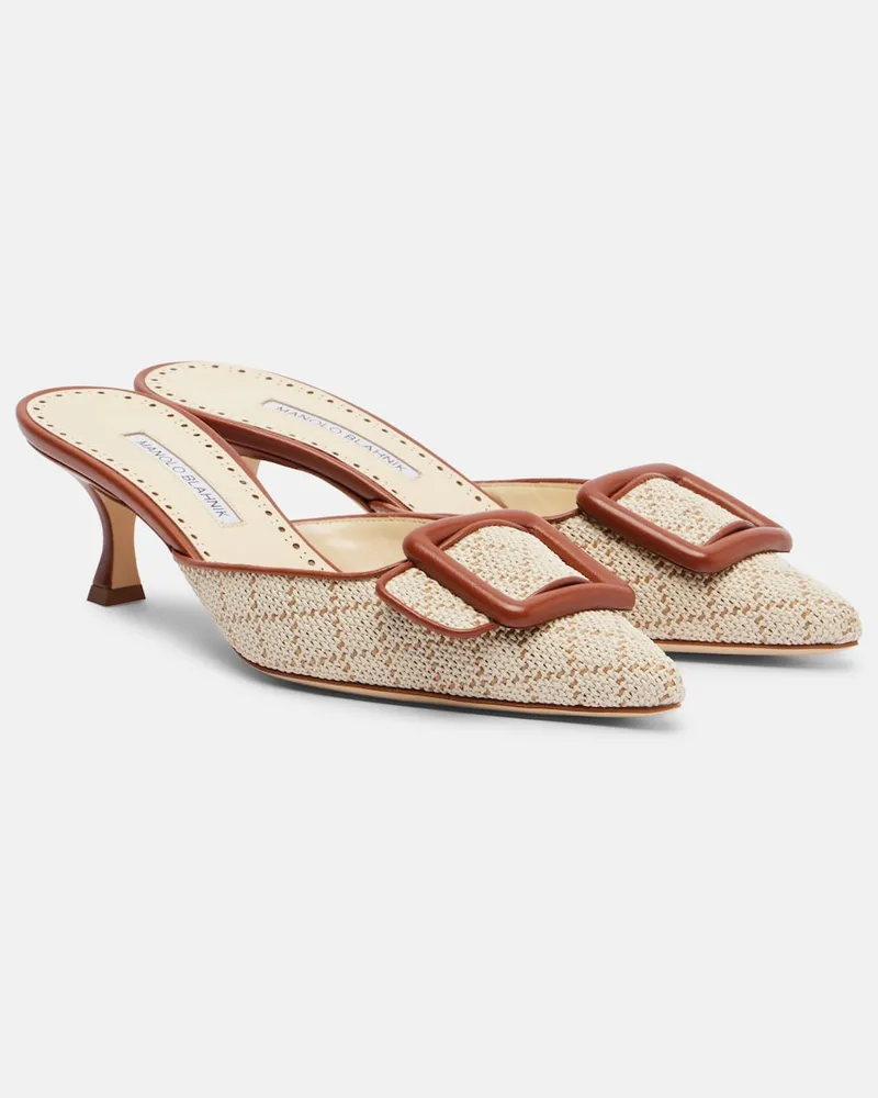 Manolo Blahnik Mules Maysale mit Leder Beige