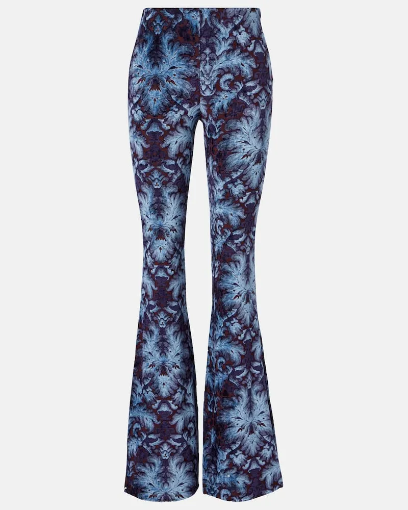 Etro Bedruckte High-Rise-Schlaghose aus Crêpe Blau