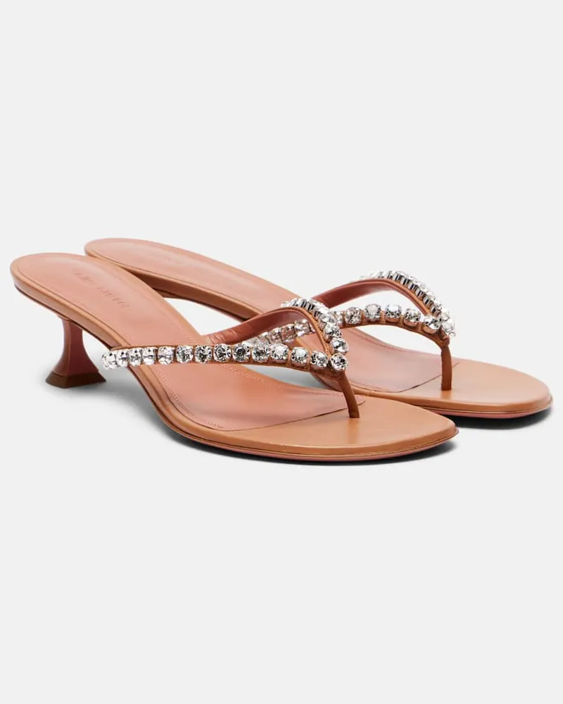Amina Muaddi Sandalen Gigi 45 aus Leder mit Kristallen Braun
