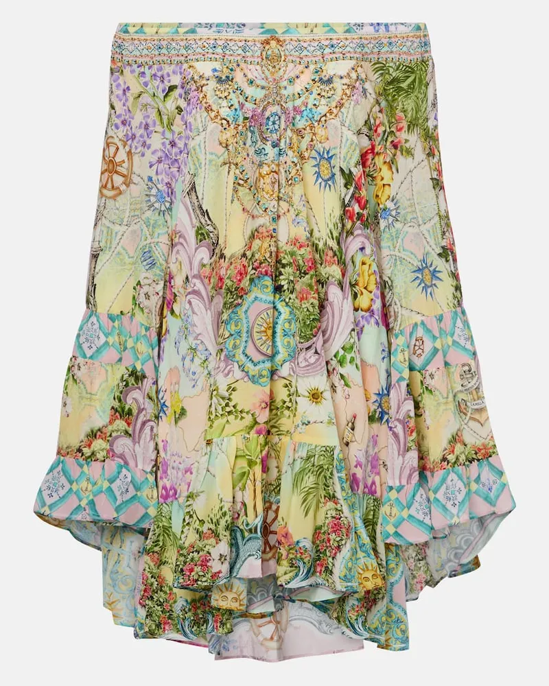 Camilla Verziertes Minikleid aus Seiden-Crêpe Multicolor