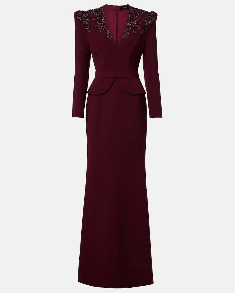 Jenny Packham Verzierte Robe aus Crêpe Burgunderrot