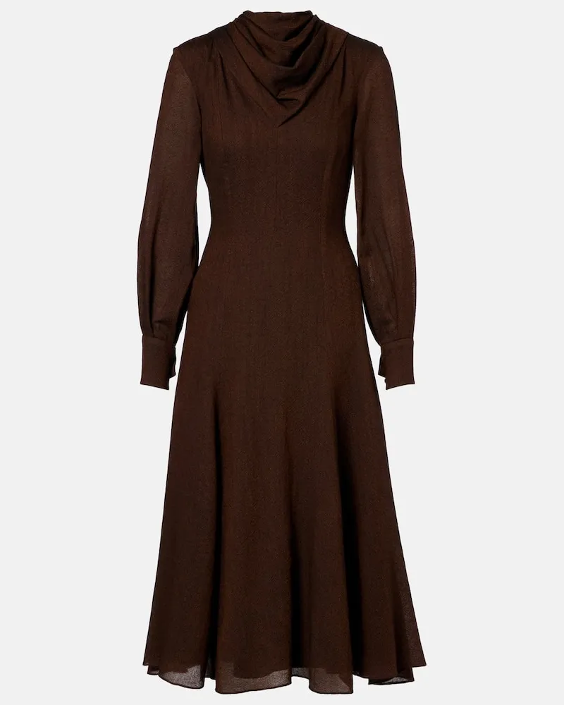 EMILIA WICKSTEAD Midikleid Avara aus Woll-Twill Braun