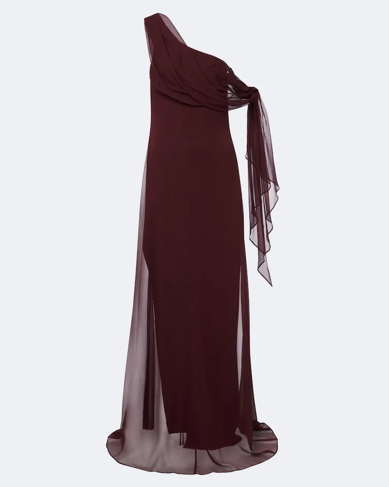 The Sei One-Shoulder-Robe aus Seidenchiffon Burgunderrot