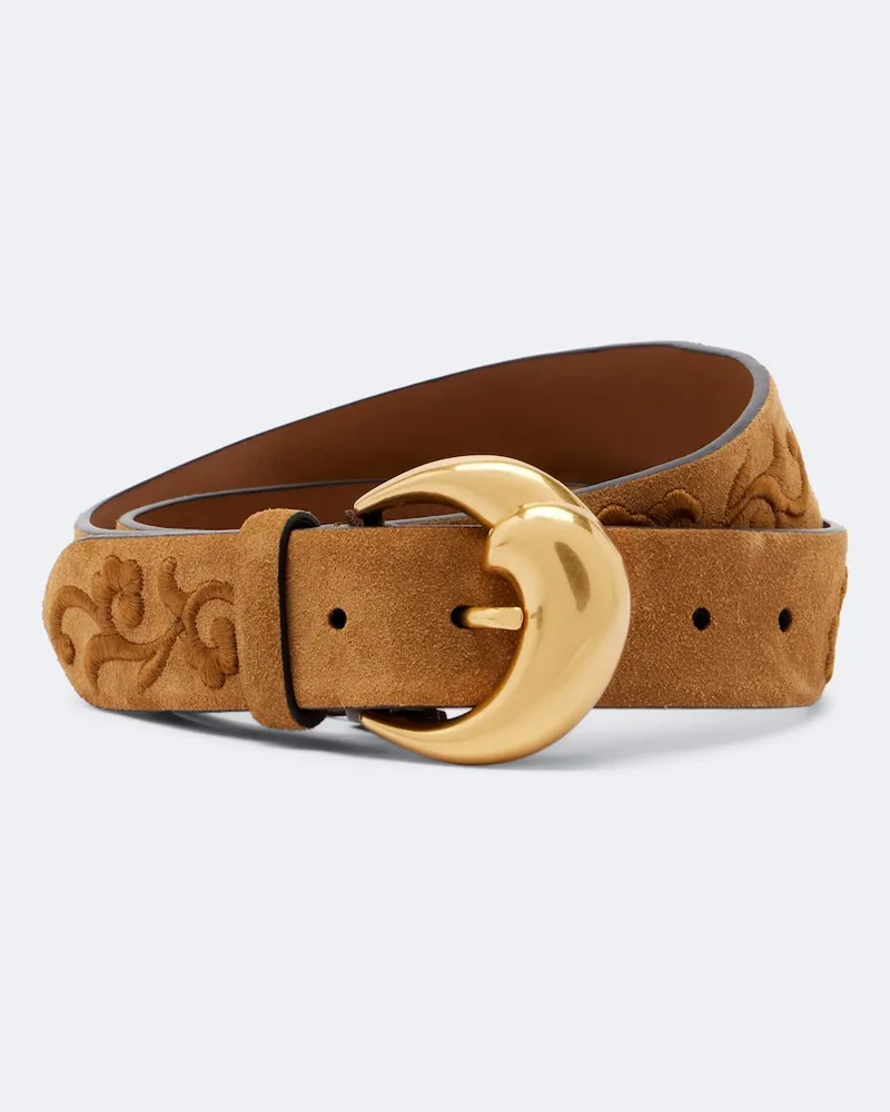 Etro Bestickter Gürtel aus Veloursleder Braun