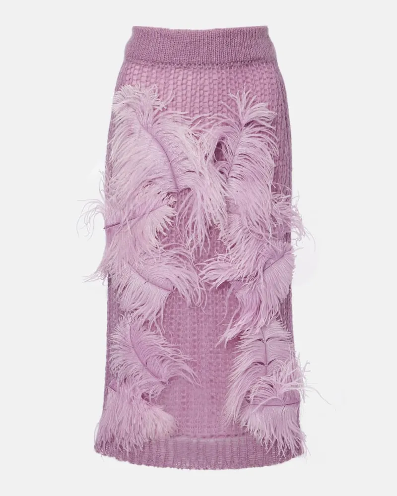 ATTICO Midirock aus Strick mit Federn Violett