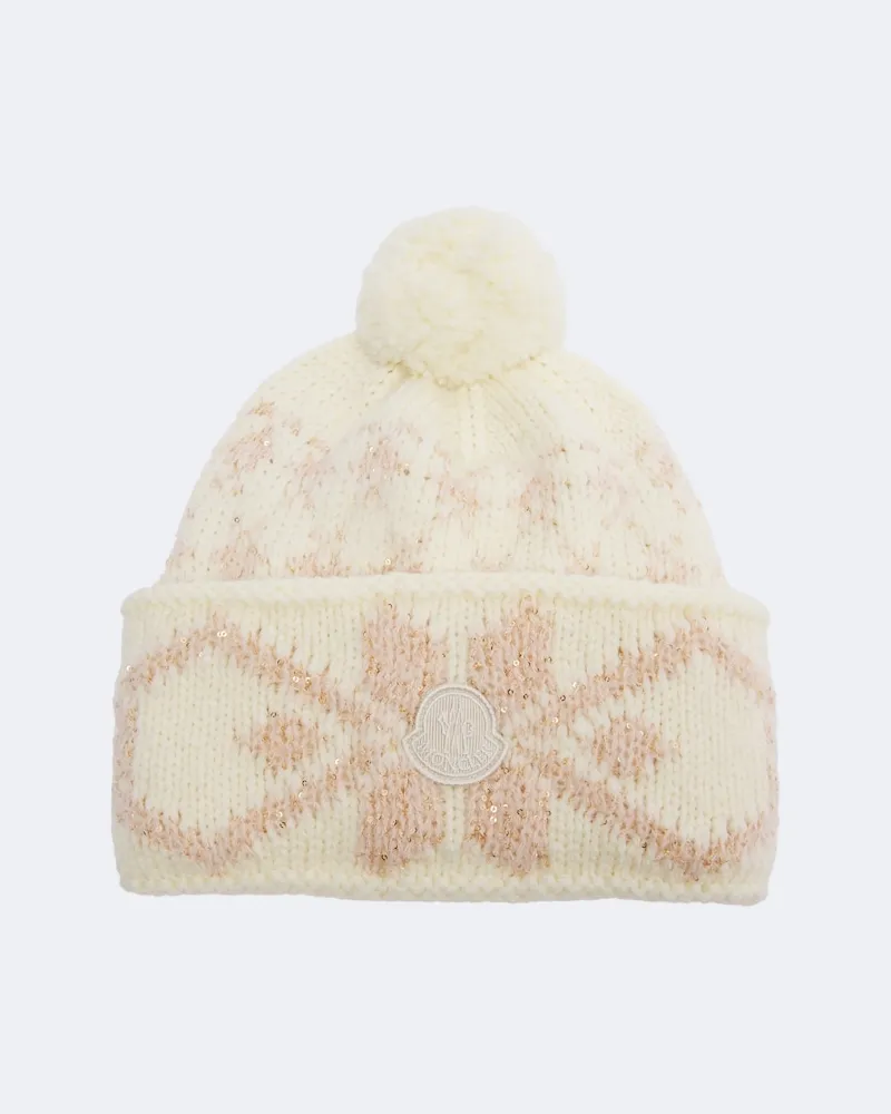 Moncler Mütze aus einem Wollgemisch mit Pailletten Weiß