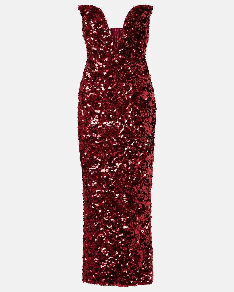 Self-Portrait Cocktailkleid mit Pailletten Rot