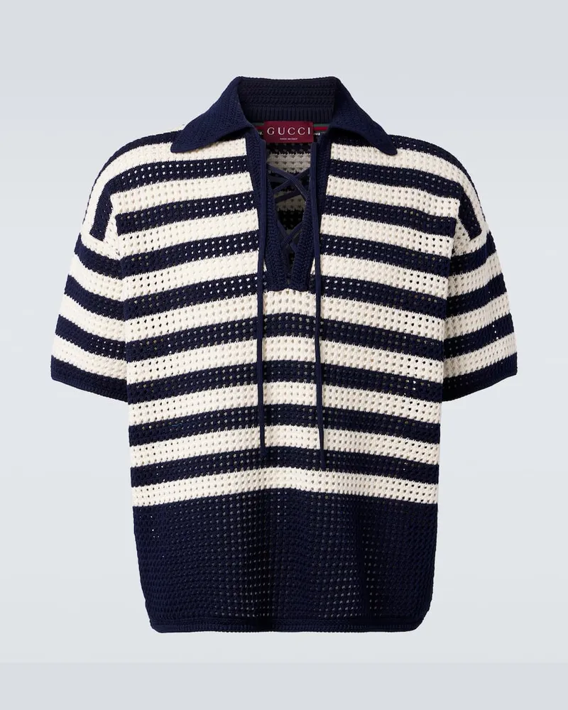 Gucci Polohemd aus Häkelstrick Blau