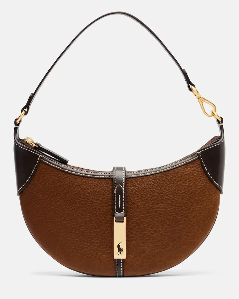 Ralph Lauren Schultertasche Polo ID Small aus Leder Braun