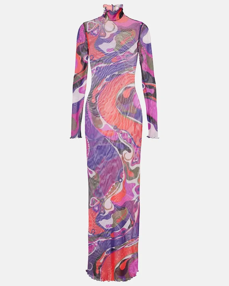 Emilio Pucci Maxikleid Orchidee aus Mesh Multicolor