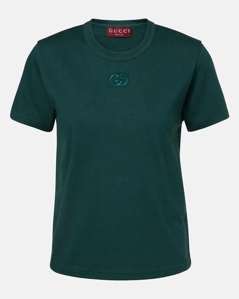 Gucci T-Shirt Interlocking G aus Baumwoll-Jersey Grün