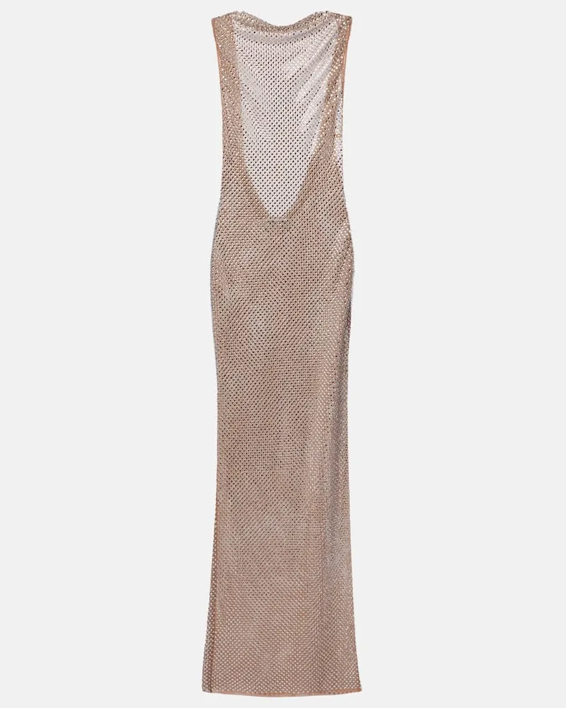 Self-Portrait Maxikleid mit Kristallen Silber