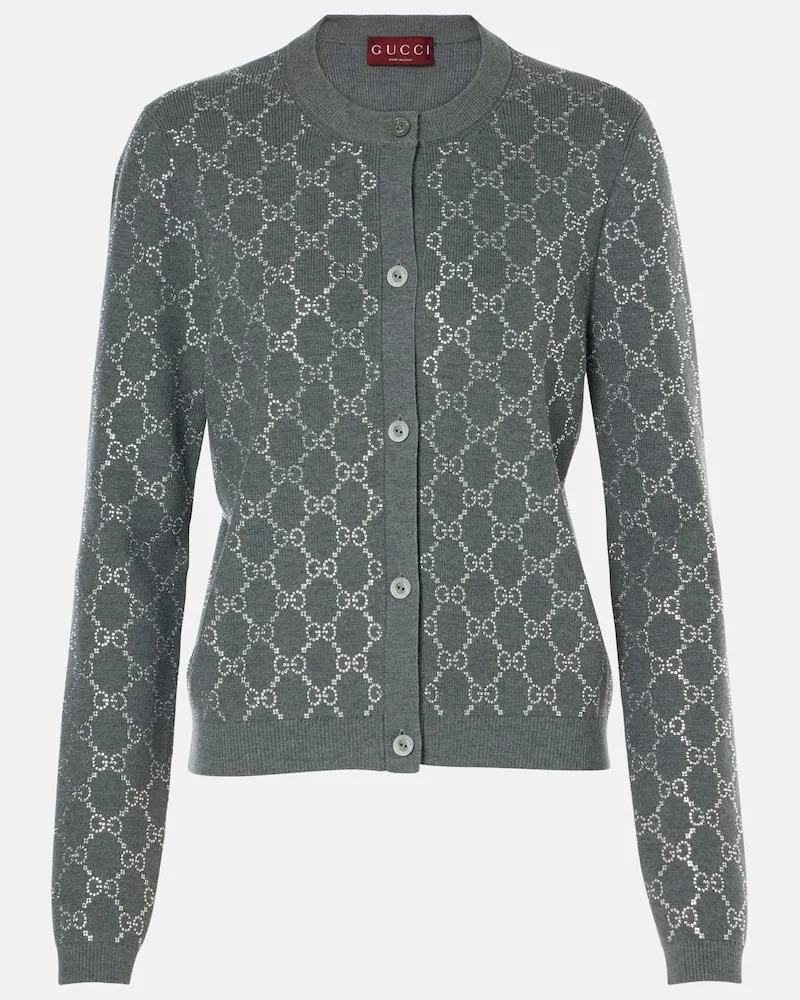 Gucci Cardigan GG aus Wolle mit Kristallen Grau