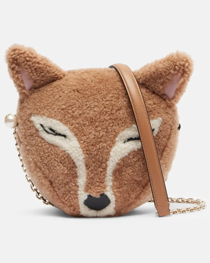 Jimmy Choo Schultertasche Soft Fox Mini aus Shearling Beige
