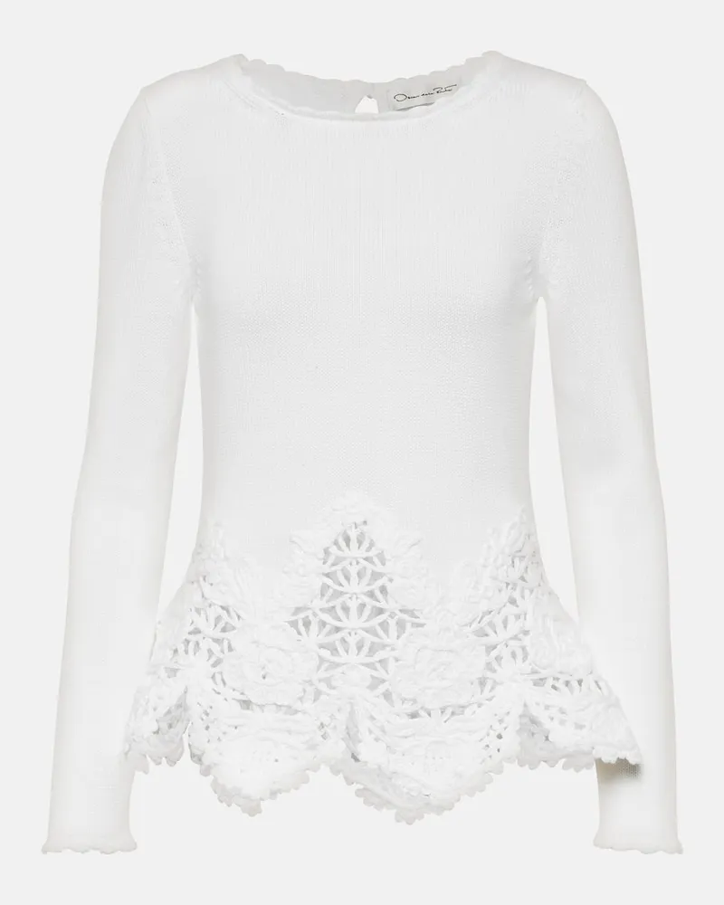 Oscar de la Renta Pullover aus Baumwolle mit Spitze Weiß
