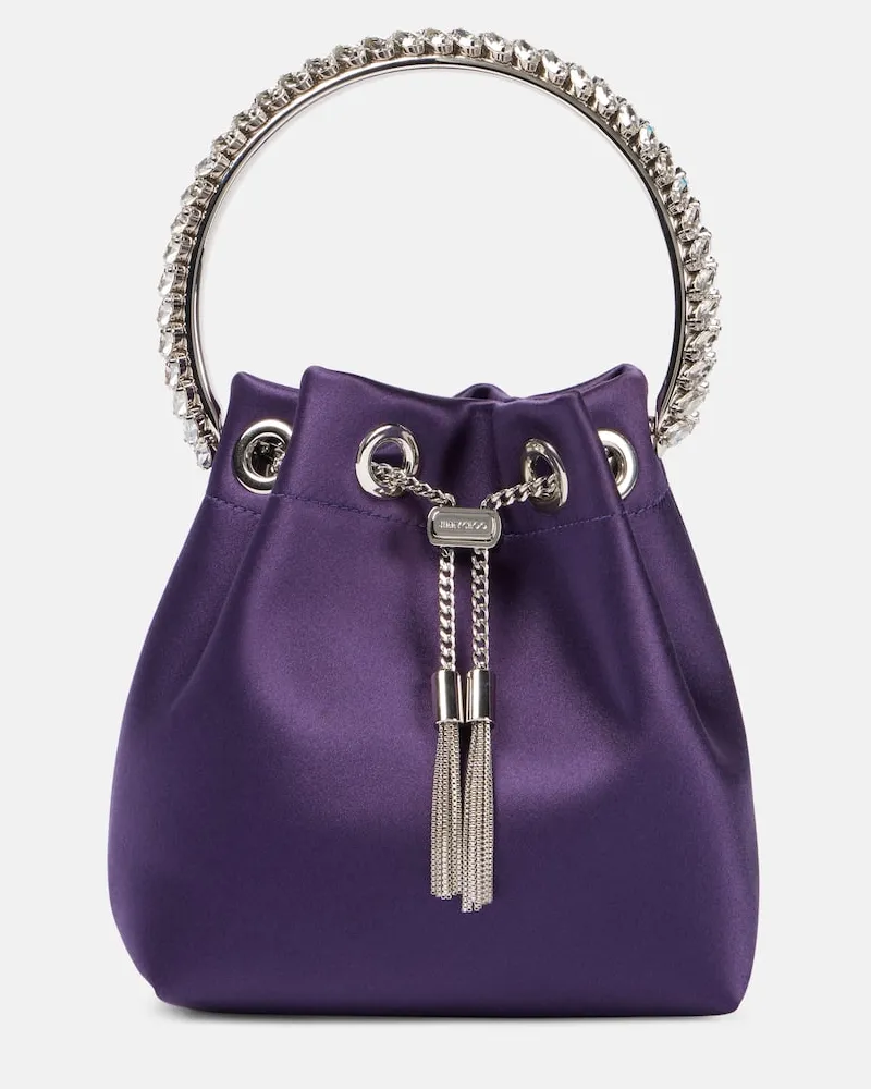 Jimmy Choo Bucket Bag Bon Bon Small aus Satin mit Kristallen Lila