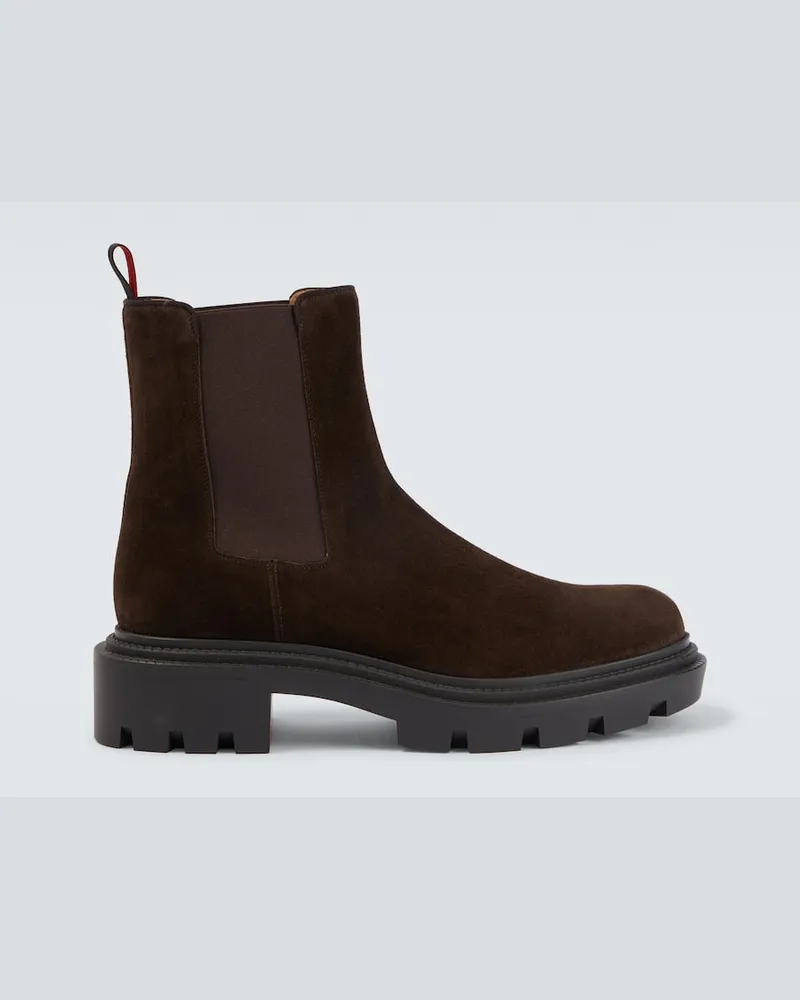 Christian Louboutin Chelsea Boots Devon College aus Veloursleder Braun
