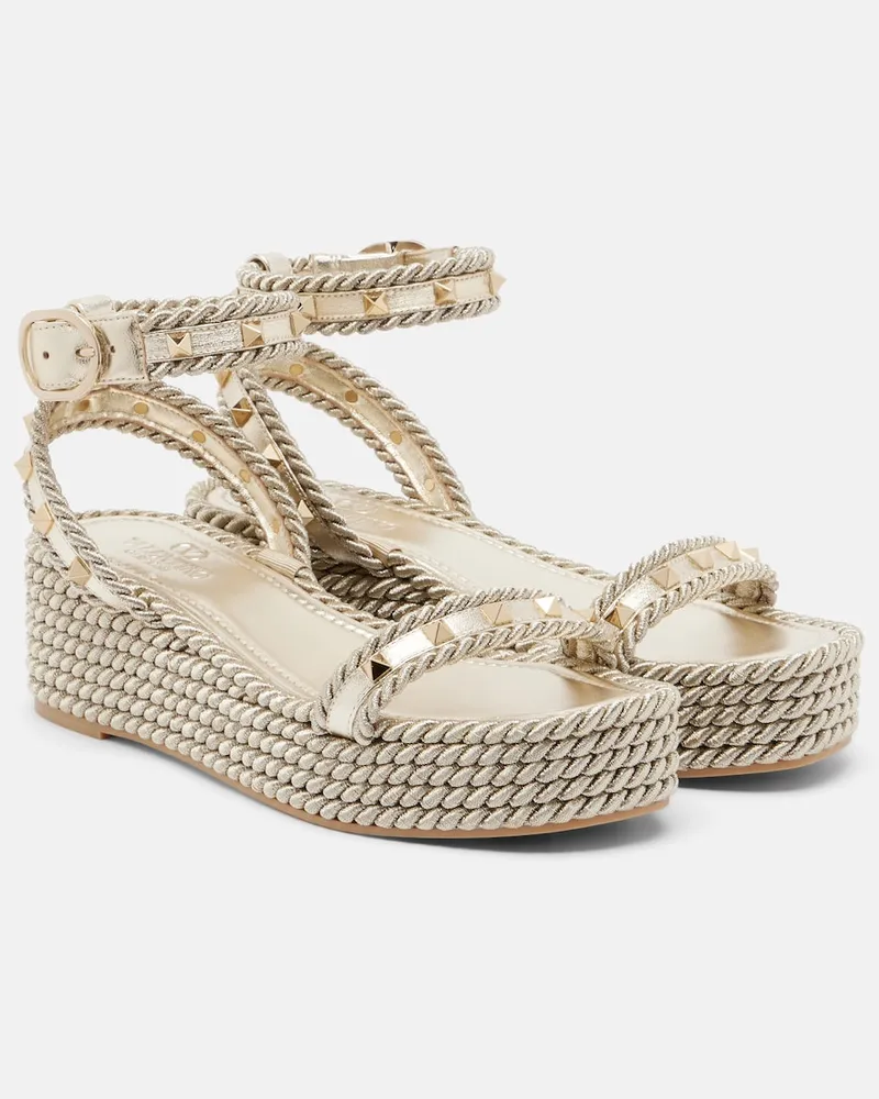 Valentino Garavani Espadrille-Sandalen Rockstud Torchon aus Leder Gold