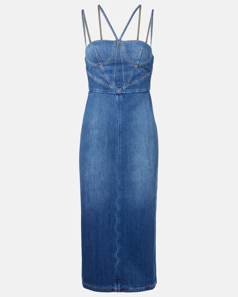 Nensi Dojaka Midikleid aus Denim Blau