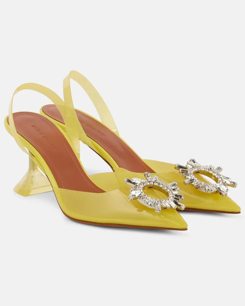 Amina Muaddi Verzierte Slingback-Pumps Begum Glass 70 Gelb