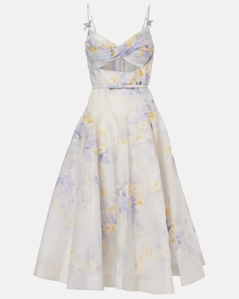 Zimmermann Midikleid aus Leinen und Seide Weiß