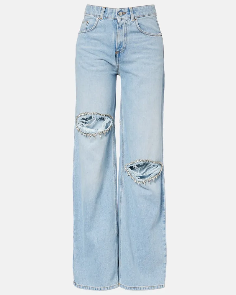 Area Wide-Leg Jeans mit Kristallen Blau